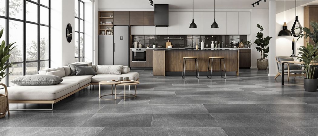 Inspirace tmave seda vinylova podlaha initujici kamen